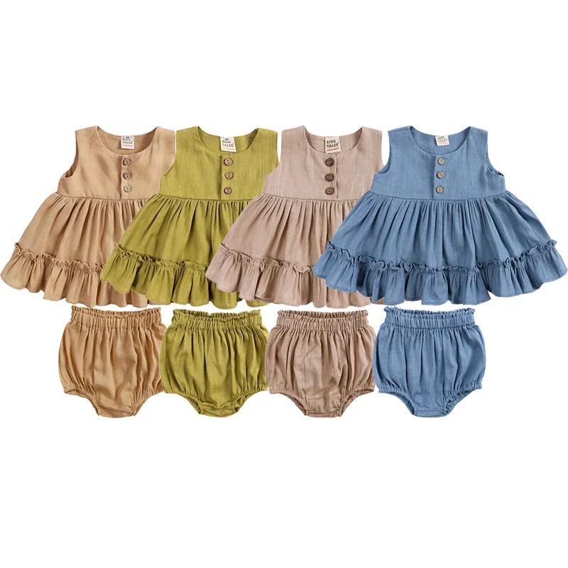 New Essentials Baby Girls Clothes 2 Pieces Set Cotton Sleeveless Ruffles Top+Elasticated Waist Shorts Infant Outfits